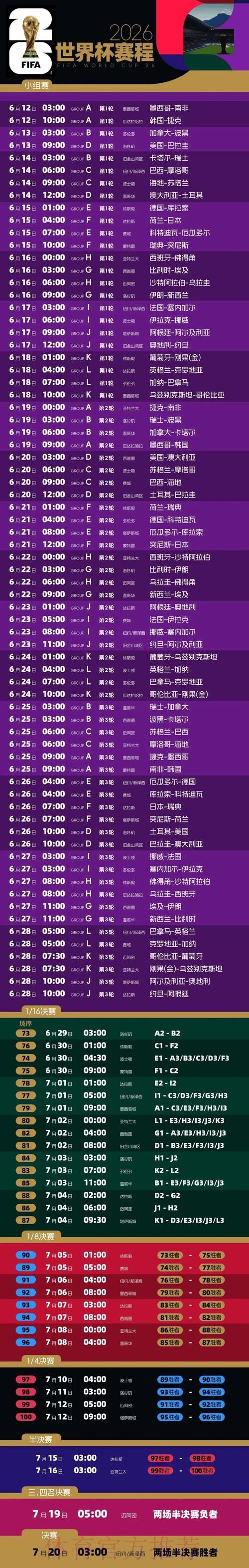 2026世界杯每日赛程高清版全程直播实时查看 2026世界杯每日赛程高清版全程直播实时查看